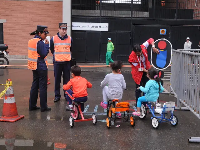 Community event featuring police on bicycles delighting children over holiday route ride