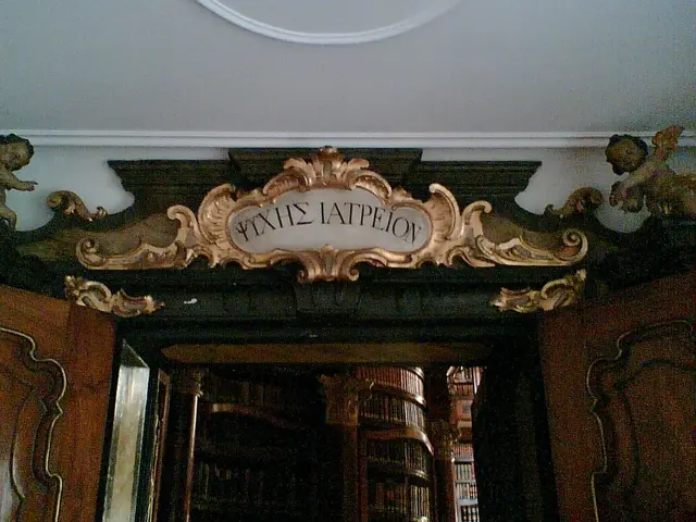 It is a zoomed in picture of an entrance with doors and behind the doors we can see a rack with...